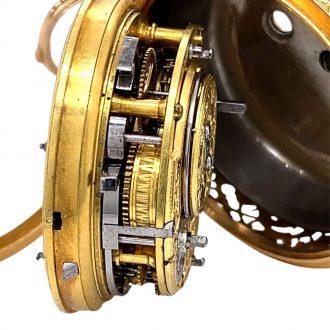 English gold pair cased quarter repeating cylinder watch Circa 1755