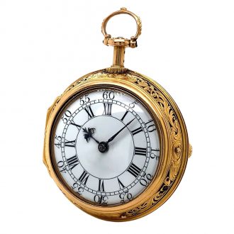 English gold pair cased quarter repeating cylinder watch Circa 1755