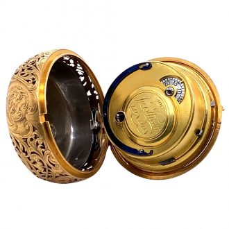 English gold pair cased quarter repeating cylinder watch Circa 1755