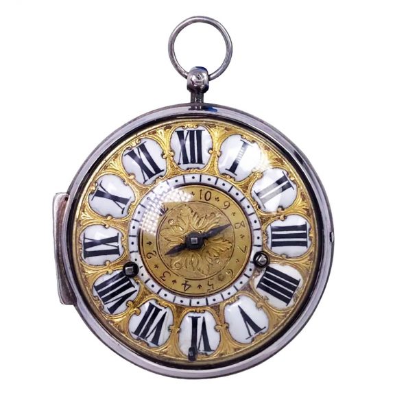 Fine French silver key wind oignon watch with alarm Circa 1690 Fine French silver key wind oignon watch with alarm Circa 1690