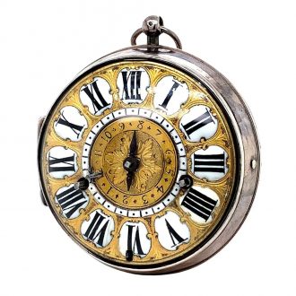 Very fine French silver verge oignon watch with alarm Circa 1690 Very fine French silver verge oignon watch with alarm Circa 1690