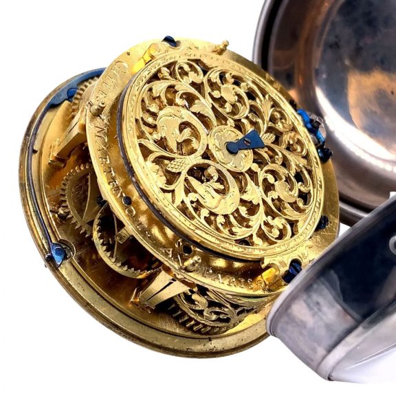 Very fine French silver verge oignon watch with alarm Circa 1690 Very fine French silver verge oignon watch with alarm Circa 1690