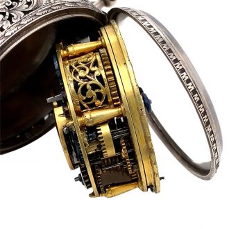 Swiss silver pair cased verge pocket watch with alarm Circa 1685