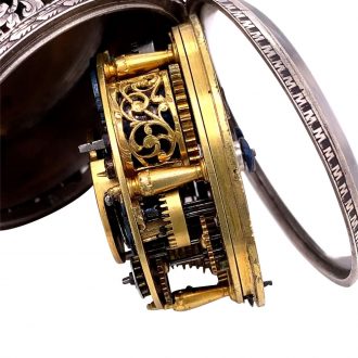 Swiss silver pair cased verge pocket watch with alarm Circa 1685