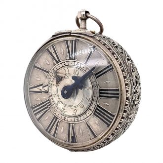 Swiss silver pair cased verge pocket watch with alarm Circa 1685