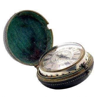 Swiss silver, gilt and shagreen verge with self strike Circa 1690