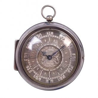 Rare English silver pair cased verge pocket watch Circa 1710