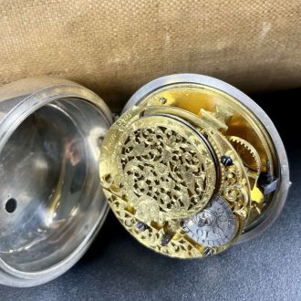 Rare English silver pair cased verge pocket watch Circa 1710