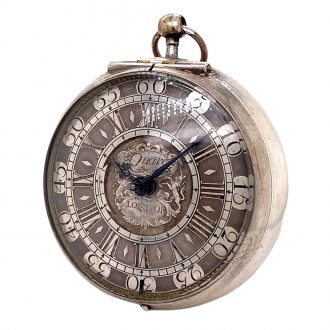 Rare English silver pair cased verge pocket watch Circa 1710