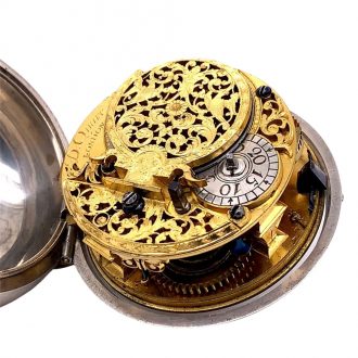 Rare English silver pair cased verge pocket watch Circa 1710