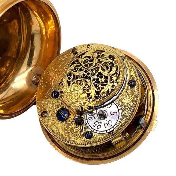 Rare English 18K gold pair cased repoussé watch Circa 1762 Rare English 18K gold pair cased repoussé watch Circa 1762