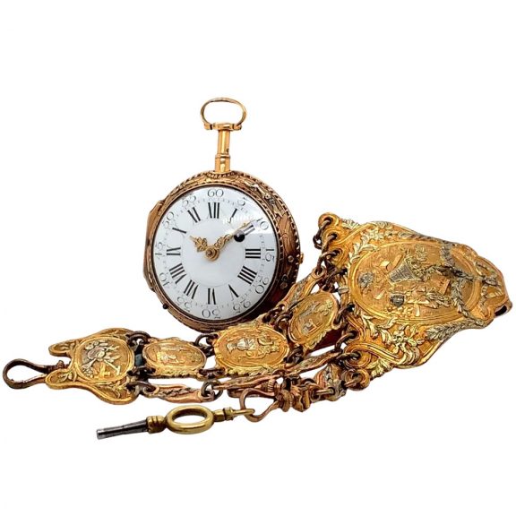 French 18K varicoloured gold quarter repeating verge Circa 1785 French 18K varicoloured gold quarter repeating verge Circa 1785