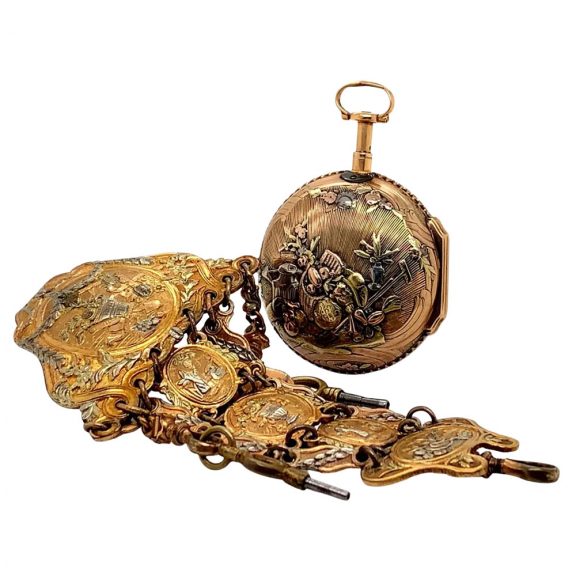 French 18K varicoloured gold quarter repeating verge Circa 1785 French 18K varicoloured gold quarter repeating verge Circa 1785