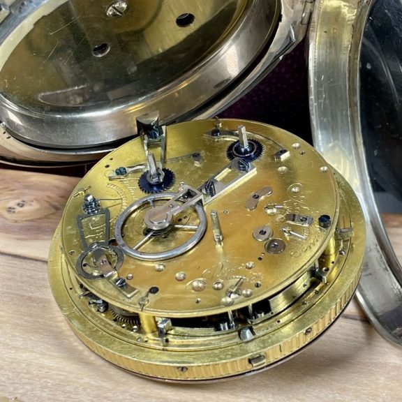 Swiss silver and leather covered complicated watch Circa 1820 Swiss silver and leather covered complicated watch Circa 1820