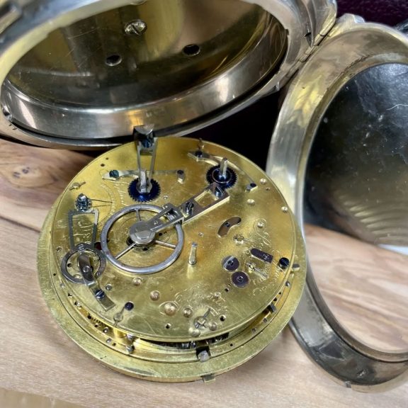 Swiss silver and leather covered complicated watch Circa 1820 Swiss silver and leather covered complicated watch Circa 1820