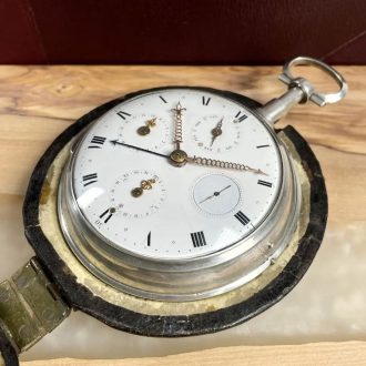 Swiss silver and leather covered complicated watch Circa 1820