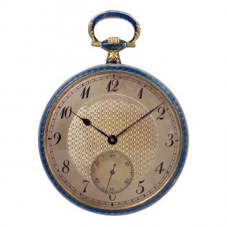 Flat Swiss 18K gold and enamel open faced lever Circa 1910