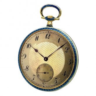 Flat Swiss 18K gold and enamel open faced lever Circa 1910