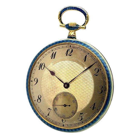Flat Swiss 18K gold and enamel open faced lever Circa 1910 Flat Swiss 18K gold and enamel open faced lever Circa 1910