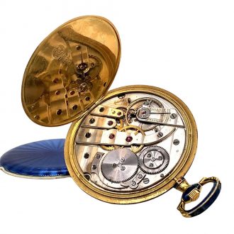 Flat Swiss 18K gold and enamel open faced lever Circa 1910