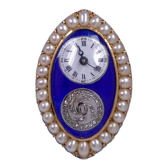 Swiss decorative navette shaped cylinder ring watch Circa 1820