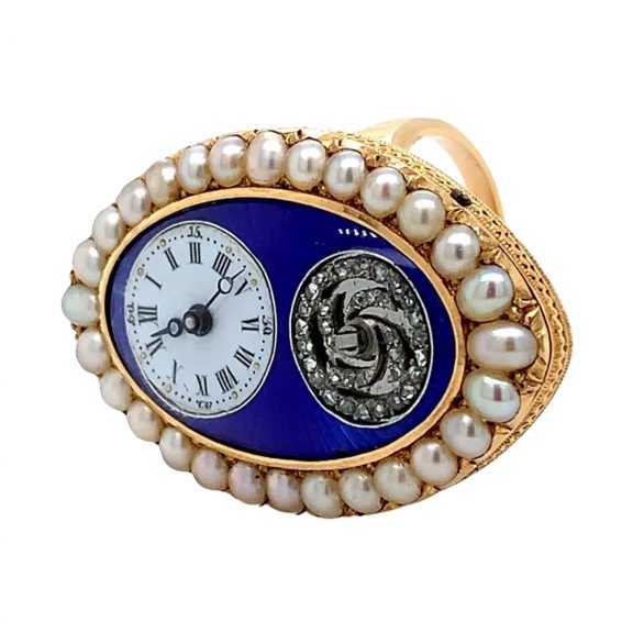 Swiss decorative navette shaped cylinder ring watch Circa 1820 Swiss decorative navette shaped cylinder ring watch Circa 1820