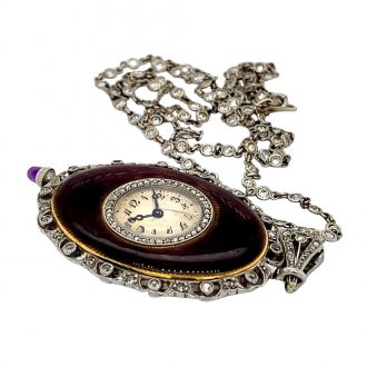 Swiss oval belle époque pendant watch with chain Circa 1910 Swiss oval belle époque pendant watch with chain Circa 1910