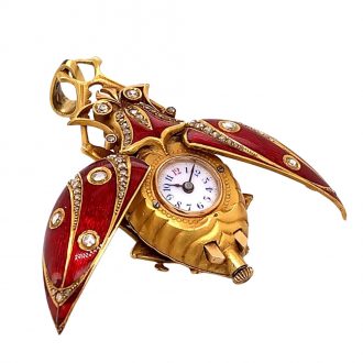 Swiss gold, enamel and diamond set scarab form watch Circa 1890