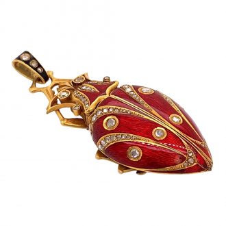 Swiss gold, enamel and diamond set scarab form watch Circa 1890
