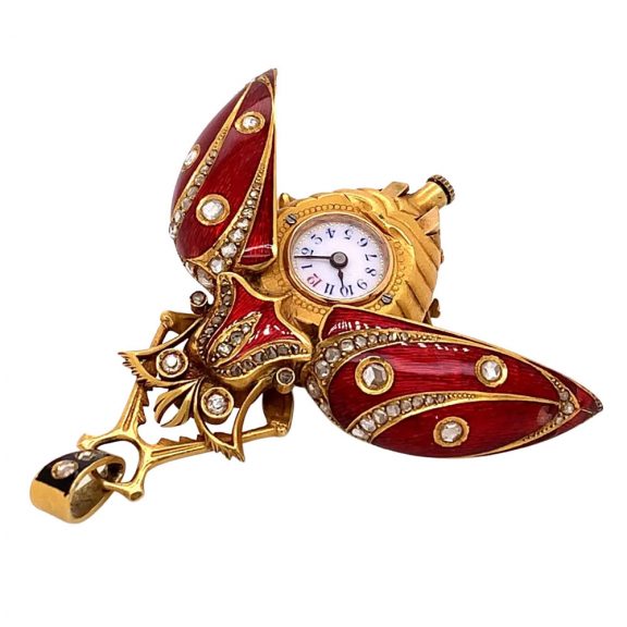 Swiss gold, enamel and diamond set scarab form watch Circa 1890 Swiss gold, enamel and diamond set scarab form watch Circa 1890