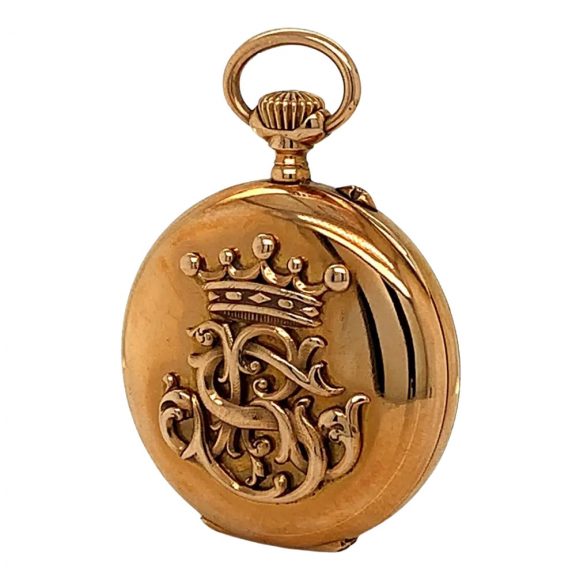 French 18K rose gold pendant watch with chatelaine Circa 1890 French 18K rose gold pendant watch with chatelaine Circa 1890