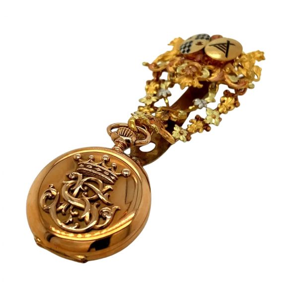 French 18K rose gold pendant watch with chatelaine Circa 1890