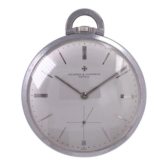 Flat Swiss 18K white gold dress watch with chain Circa 1957 Flat Swiss 18K white gold dress watch with chain Circa 1957