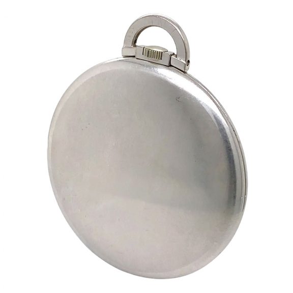 Flat Swiss 18K white gold dress watch with chain Circa 1957 Flat Swiss 18K white gold dress watch with chain Circa 1957