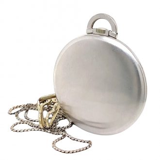 Flat Swiss 18K white gold dress watch with chain Circa 1957