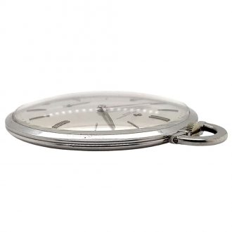 Flat Swiss 18K white gold dress watch with chain Circa 1957