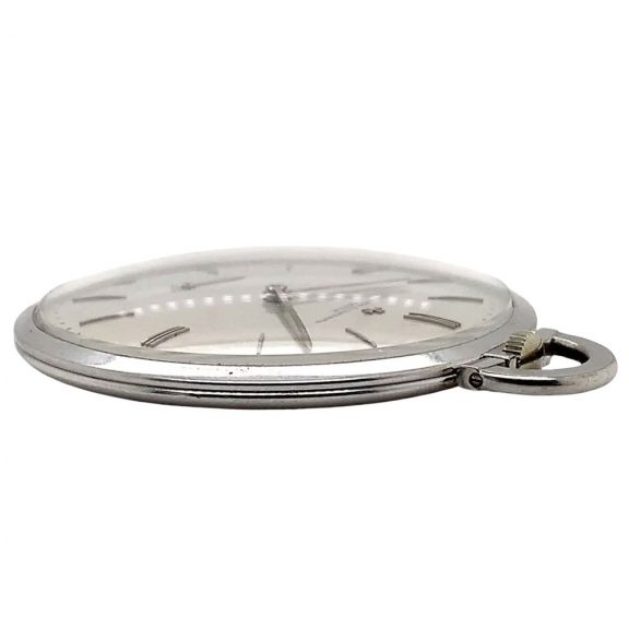 Flat Swiss 18K white gold dress watch with chain Circa 1957 Flat Swiss 18K white gold dress watch with chain Circa 1957