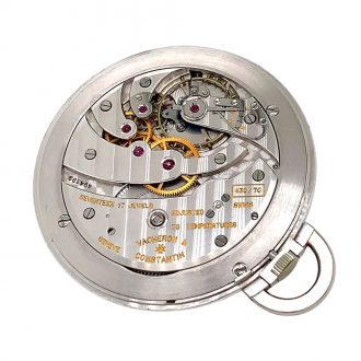 Flat Swiss 18K white gold dress watch with chain Circa 1957