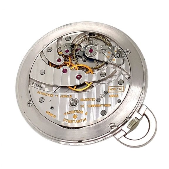 Flat Swiss 18K white gold dress watch with chain Circa 1957 Flat Swiss 18K white gold dress watch with chain Circa 1957