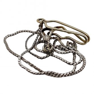 Flat Swiss 18K white gold dress watch with chain Circa 1957
