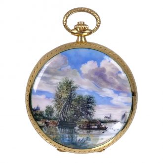 Unique Swiss 18K gold and enamel hunting cased watch Circa 1987