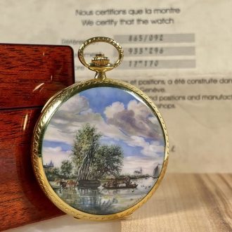 Unique Swiss 18K gold and enamel hunting cased watch Circa 1987
