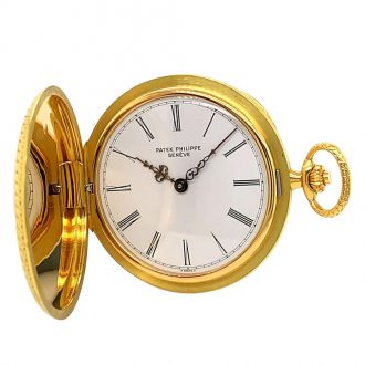 Unique Swiss 18K gold and enamel hunting cased watch Circa 1987
