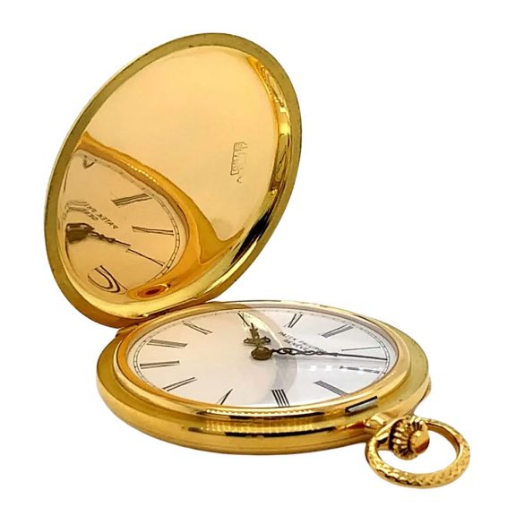 Unique Swiss 18K gold and enamel hunting cased watch Circa 1987 Unique Swiss 18K gold and enamel hunting cased watch Circa 1987