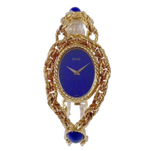 Swiss 18K gold necklace watch with lapis lazulli dial Circa 1972