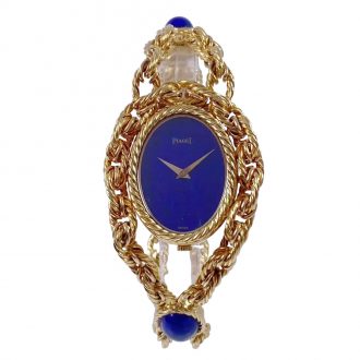 Swiss 18K gold necklace watch with lapis lazulli dial Circa 1972