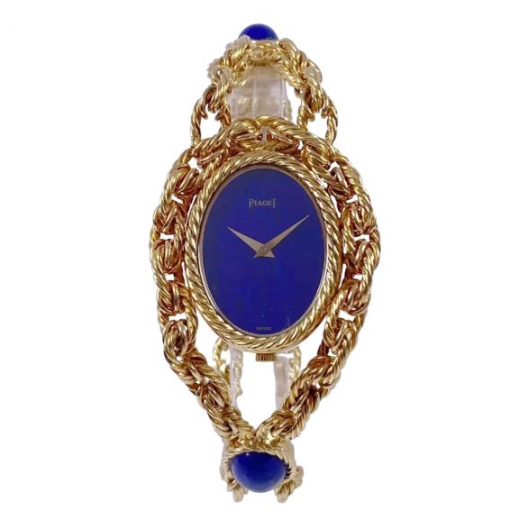 Swiss 18K gold necklace watch with lapis lazulli dial Circa 1972 Swiss 18K gold necklace watch with lapis lazulli dial Circa 1972