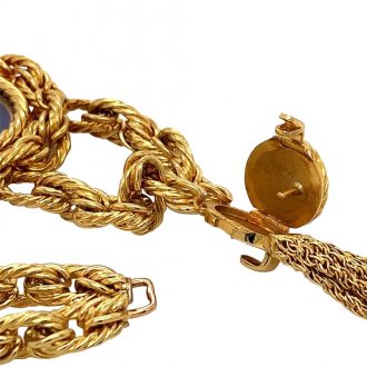 Swiss 18K gold necklace watch with lapis lazulli dial Circa 1972 Swiss 18K gold necklace watch with lapis lazulli dial Circa 1972