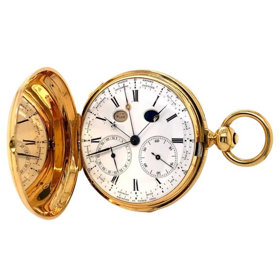 Swiss 18K gold hunting cased astronomical lever Circa 1890 Swiss 18K gold hunting cased astronomical lever Circa 1890