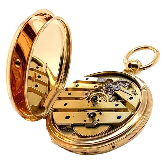 Swiss 18K gold hunting cased astronomical lever Circa 1890 Swiss 18K gold hunting cased astronomical lever Circa 1890